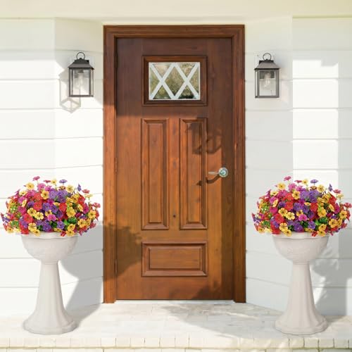 Lifewit Artificial Flowers for Outdoor Indoor, 12 Bundles Plastic Fake Flowers Daisy with Eucalyptus Leaves for Home Garden Decor, Porch, Window Box(Mix for Fuchsia Purple Yellow Red) - color: 4 Mix Color(fuchsia Purple Yellow Red)