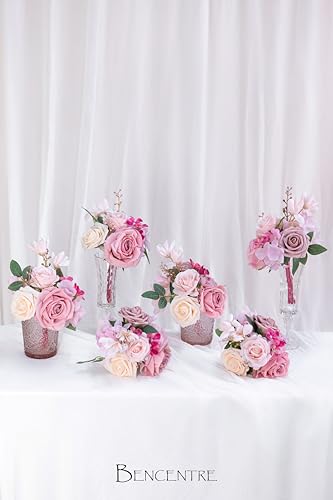Hot Pink Wedding Centerpieces Flowers Set of 6 Mini Bridesmaid Bouquets Posy Bouquet Pre-Made Wedding Flowers Centerpieces for Tables Artificial Flowers - color: Hot Pink