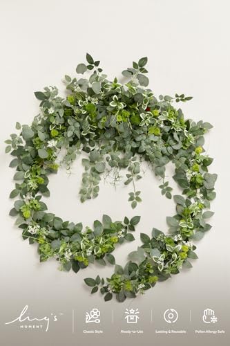 Ling's Moment 9FT Flower Garland for Backdrop Decorations - Wedding Arch Flowers, Eucalyptus & Rose, Artificial Floral Garland for Mantle - Sweetheart Table Decor for Beach Reception, Green - color: Grn-sage Green