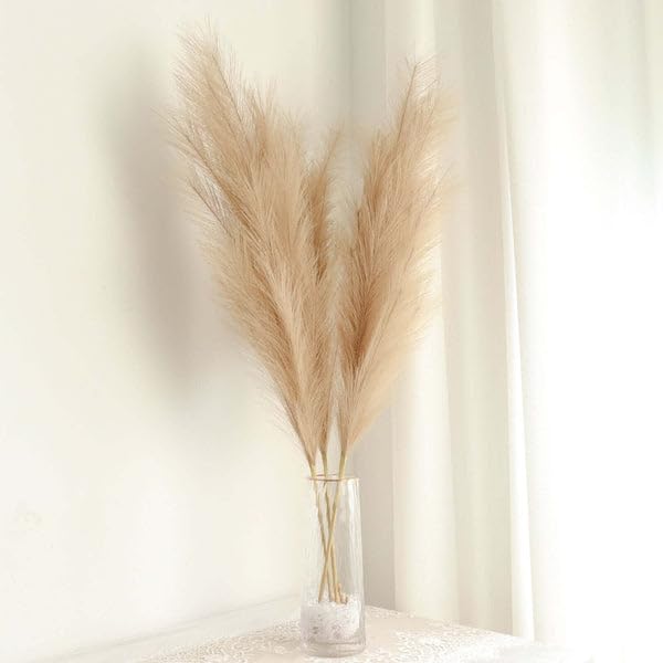 Tableclothsfactory 3 Stems | 44" Taupe Artificial Pampas Grass Plant Sprays, Faux Branches Vase Flower Arrangement - color: Taupe