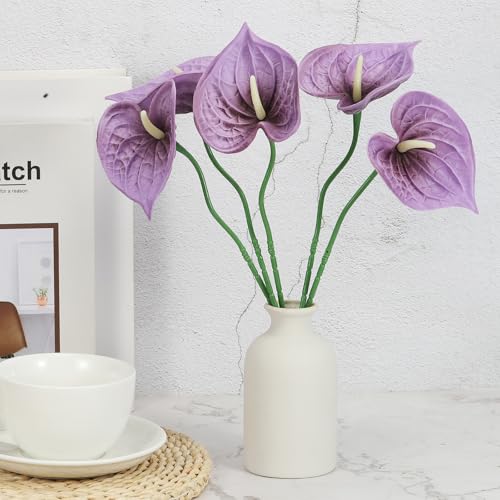 PATIKIL 13" Artificial Anthurium Lily Flowers, 10 Pack Permanent Flower Floral Arrangements Bouquet for Home Decor Bridal Wedding Festival Party, Dark Purple - color: Dark Purple