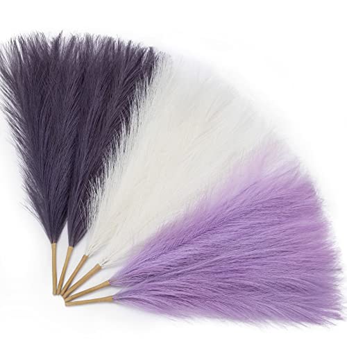 Serwalin Pampas Grass Purple 17 Inch 6pcs, Artificial Lavender White Wedding Room Decor, Faux Pampas Grass Decor Centerpieces Short Vase Filler Mothers Day - color: Purple & Lavender & White, size: 17 Inch 6 Pcs