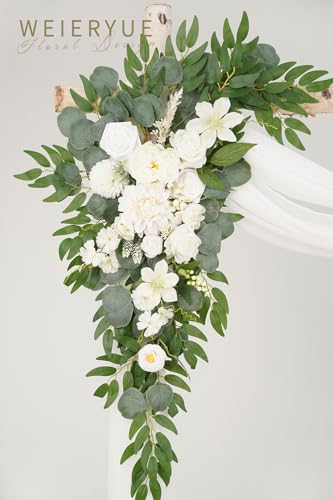 Artificial Wedding Arch Flowers Kit(Pack of 3),2Pcs Artificial Flower Arch Decor,1Pcs Sheer Drape for Wedding Ceremony Arbor for WeddingCeremony (Fairy White) - color: Fairy White