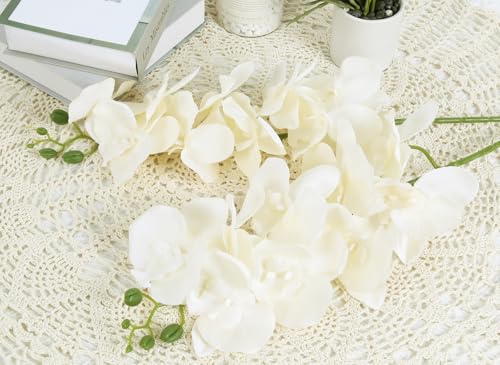 Orchids Artificial Flowers 6PCS Silk Orchids 35" Fake Orchid Stems Artificial Orchids that Look Real for Wedding Home Table Centerpieces Decor(Cream White) - color: Cream White