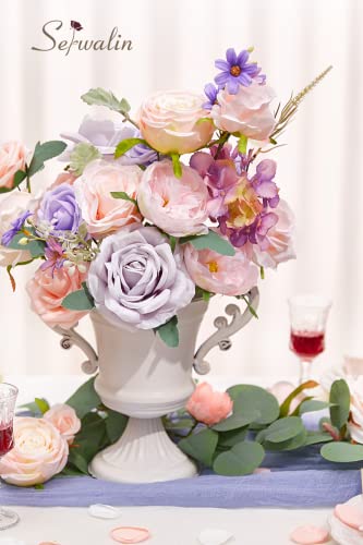 Serwalin Artificial Flowers Fake Silk Flowers Combo Realistic Mixed Roses Box for DIY Wedding Bridal Bouquets Centerpieces Arrangements Faux Flowers with Stems Home Party Decoration, Pink&Lilac - color: A Abby Charming Lilac & Pink, size: 1 Box