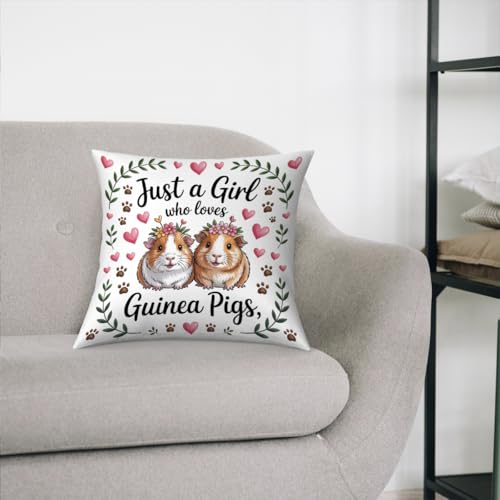 Fokongna Just a Girl who Loves Guinea Pigs Decorative Pillow Covers Throw Cover, Cute Farmhouse Animal Guinea Pig for Room Bed Chair Couch Decorative Pillowcase 18 x 18 Inch - color: Girl