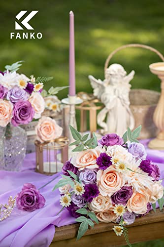 FANKO Artificial Flowers for DIY Bouquet, Purple Mauve Faux Rose, Ivory Peach Fake Flower Rose Dahlia Daisy for Vase, Floral Arrangement, Centerpieces, Wedding, Home Decor, Party Decoration - color: Lilac & Purple