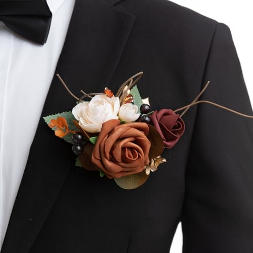 Ling's moment Pocket Boutonniere Single, Boutonniere for Men Groom for Wedding, Prom, Homecoming, Anniversary, Graduation, etc.Orange Terracotta Fall, 6" W x 5" H - color: Or-orange Terracotta Fall, size: 6" W x 5" H
