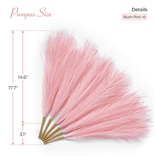 Serwalin Fake Pampas Grass 17 Inch 6pcs, Pink Pampas Grass Decor Living Room Decor, Artificial Pampas Grass Blush Faux Small Fluffy Boho Pampas Wedding Party Decoration Vase Filler - color: A Blush, size: 17 Inch 6 Pcs