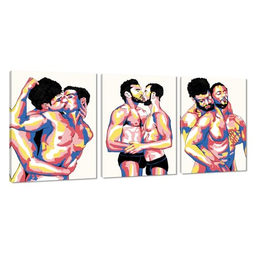 Sexy Men Gay Wall Art Canvas Paintings Colorful Nordic Sexy Home Wall Decoration Poster for Living Room Bedroom Wooden Inner Framed Ready to Hang-12x16 inch x 3pcs - color: Art08, size: 12x16x3pcs