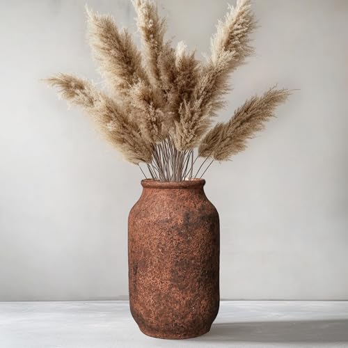 Terracotta Vase, Large Rustic Ceramic Vase, Farmhouse Decor for Living Room, Shelf, Mantle, Entryway, Room Decor, 9 Inch, Brown - color: Rustic Brown