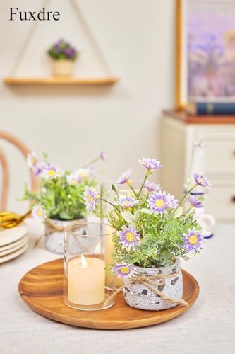 Daisy Artificial Flowers in Cement Vases 2Pcs,Daisies Faux Flowers Farmhouse Home Coffee Table Bookshelf Office Desk Decorations Kitchen Dining Room Fake Plants Indoor(Purple) - color: Purple Daisy