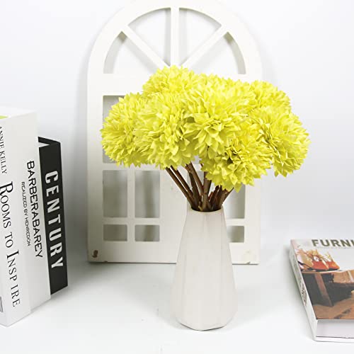 Tinsow 12 Pcs Artificial Flowers Faux Ball Chrysanthemum Bouquet Flowers Bridal Wedding Bouquet for Home Garden Party Wedding Decoration (12, Lemon Yellow) - color: Lemon Yellow