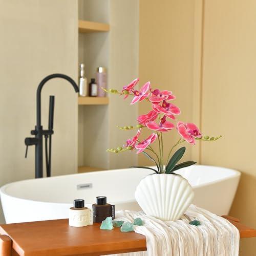 Artificial Phalaenopsis Orchid Plant in Seashell Pot, 16" Fake Orchid Flowers, Silk Faux Orchids for Home Decor, Office, Table Centerpiece, Real Touch Lifelike Indoor House Plant (Rose Red) - color: Rose Red