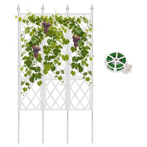 5.25FT Garden Trellis Support Fence,Metal Wall Lattice Climbing Frame for Climbing Plants Outdoor, White Iron Pipe Fence for Potted Plants Indoor for Ivy Vines Vegetable Flower, Patio, Lawn, Yard - color: White