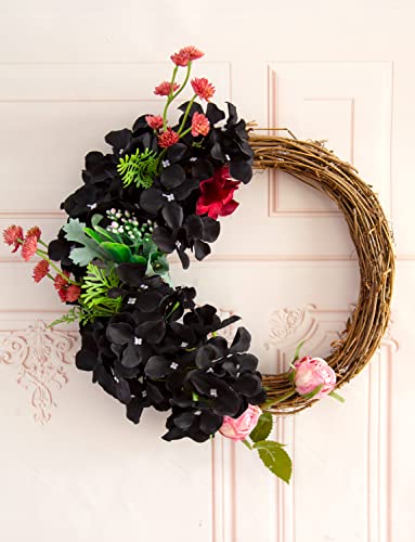 DuHouse 8.7" Artificial Hydrangea Silk Flower Heads with Stem Fake Black Hydrangeas Flowers for DIY Wedding Centerpiece Home Decor Pack of 6 (Black) - color: Black