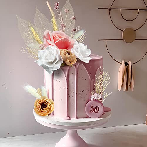 22 PCS Boho Cake Topper Decorations Vintage Artificial Rose Flowers Leaves Various Dried Pampas Grass Cake Decor for Cake Decorating for Wedding Bridal Birthday Party Supplies - color: Pink White Apricot