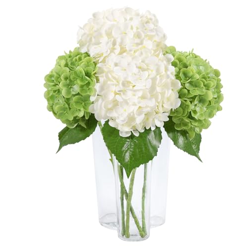 DuHouse 4Pcs Large Hydrangea Artificial Flowers,20 inch Latex Real Touch Hydrangeas for Home Wedding Bouquets Centerpieces Party Living Room Decoration(2Pcs Green+2Pcs White) - color: 2pcs Green+2pcs White, size: 4pcs