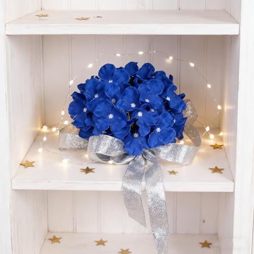 WEISPARK 100PCS Artificial Hydrangea Flowers, Fake Flowers Silk Hydrangea Full Flowers Heads with Stems for Wedding Home Party Shop Baby Shower Decor (Royal Blue) - color: Royal Blue