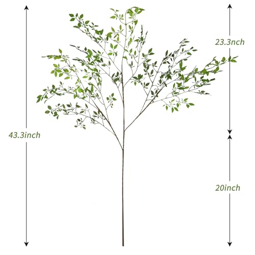 CEWOR 4pcs Artificial Plants Fake Greenery Branches for Vase, 43.3 Inch Green Nandina Long Steams for Tall Vase, Fake Plants Spring Stems for Wedding Garden Office Home Décor