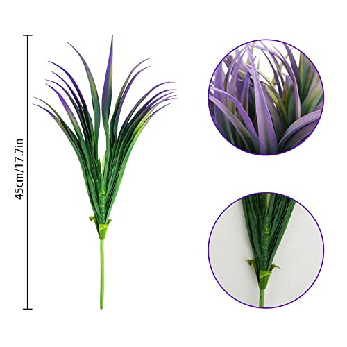 16Pcs Artificial Grass Fake Plants 17.3in Outdoor Plants UV Resistant Faux Greenery Stems Fake Grass for Home Window Garden Office Patio Pathway Front Porch Halloween Décor Green & Purple - color: Green & Purple, size: 16 Pcs