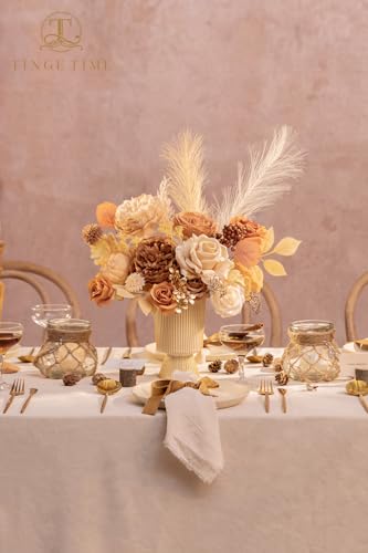 TINGE TIME Silk Fake Flowers Combo, Fake Foam Roses with Stems for DIY Wedding Bouquets Centerpieces Baby Shower Party Home Decorations(Nude Color & Pale Coffee) - color: Nude Color & Pale Coffee