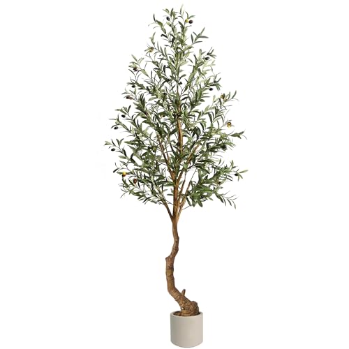 Artificial Olive Trees, 6 Ft Indoor Outdoor Fake Potted Silk Plant Faux Olive Tree with Trunk and Fruits, Artificial Tree Large Olive Plants for Living Room Home House Office Decor