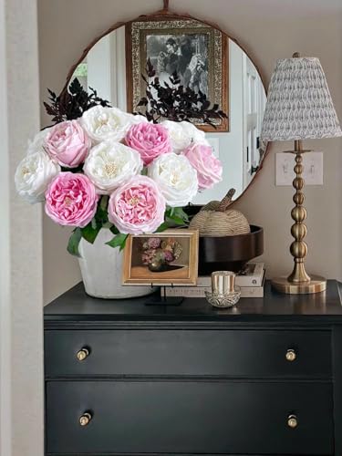 YalzoneMet 3.5'' Big Bloom Rose Artificial Flowers Light Pink 4Pcs Real Touch Rose Faux 17.7 Inch Long Stem Austen Roses Peonies Fake Flowers for Home Kitchen Party Christmas Flower Wedding Decor - color: Light Pink