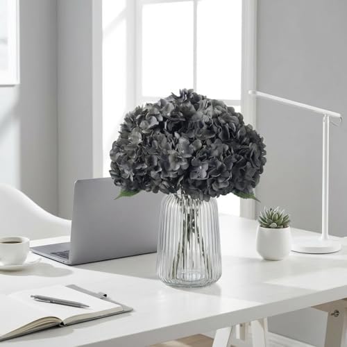 2Bouquets Artificial Fake Flowers Plants Silk Hydrangea Arrangements Wedding Bouquets Decorations Plastic Floral Home Kitchen Garden Party Festival Bar DIY (Gray,5 Flower Heads) - color: Gray,5 Flower Heads