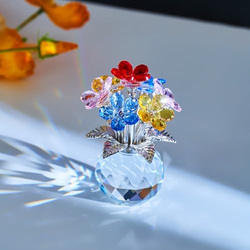 Crystal Flower Decoration Glass Flowers Birthday Gifts for Women Wife Girlfriend Daughter Ornament Bouquet for Wedding Anniversary Mom Mother's Day from Daughter Son (Multicolored Flowers 02) - color: Multicolored