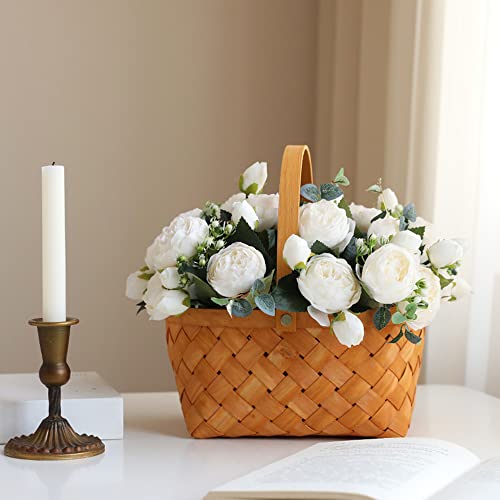 Artificial Peony Flowers Silk Peony Rose Real Touch Fake Flowers 3pcs Single Stem with 5 Heads Bouquet for Home Wedding Party Decoration (White) - color: White