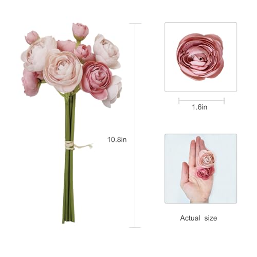 18 Pcs Ranunculus Artificial Flowers Pink Mini Silk Ranunculus Flowers Bulk Real Touch for Wedding DIY Bouquets Home Decor Arrangements - color: Dusty Pink