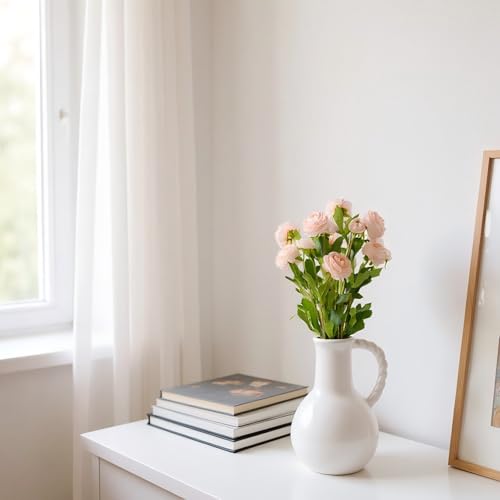 Floral Arrangements Artificial Peonies in Ceramic,15 Pink Fake Peony Flowers,Faux Silk Flower Arrangement for Home Decor Living Room Dining Table Office（White） - color: White