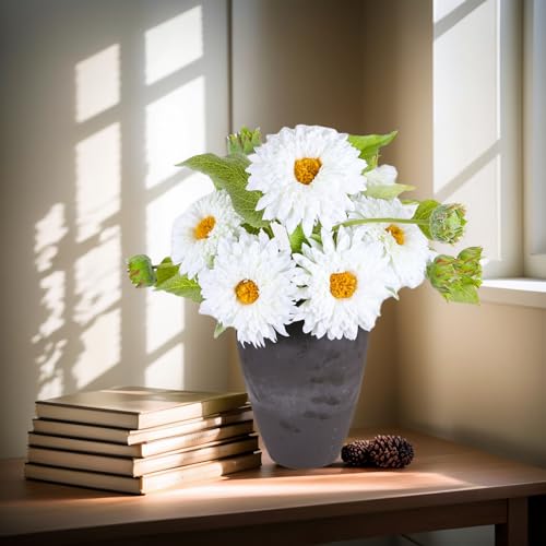 Kimura's Cabin 5Pcs White Sunflowers Artificial Flowers with Long Stems Fake Large Sunflowers Silk Faux Bouquet for Wedding Floral Arrangements Home Garden Birthday Party Indoor Decor(White) - color: White