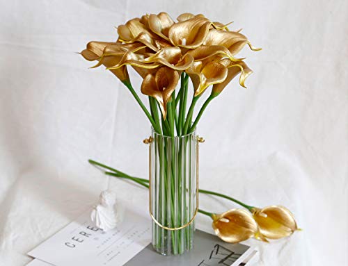 DuHouse 20Pcs Artificial Calla Lily Flower Real Touch Latex Flowers for DIY Wedding Bouquet Party Home Decor (18k Gold) - color: 18k Gold, size: 20pcs
