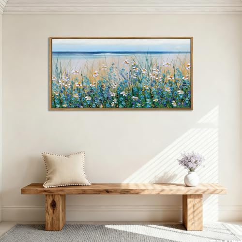 Large Blue Seaside Cyan Floral Wall Paintings Wildflowers Blossom Art Prints Framed Blue Flowers Artwork Floral Wall Art Wildflower Wall Pictures for Living Room Bedroom 20x40 Inch - color: Blue Wildflower, size: 24"L x 16"W