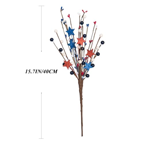 3 Pack Patriotic Artificial Berry Stem Picks: 4th of July Decorations Red White and Blue Stars Flowers Decoration for Independence Day, Home Vase Décor Table Centerpieces - color: Patriotic Decorations Picks