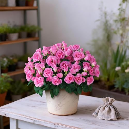 Juxdp 2 Set of Artificial Rose Topiary Trees - Faux Silk Flower Potted Plant, UV Resistant Fake Outdoor Rose Bush for Front Door, Farmhouse, Porch, Garden Decor (Pink) - color: Pink