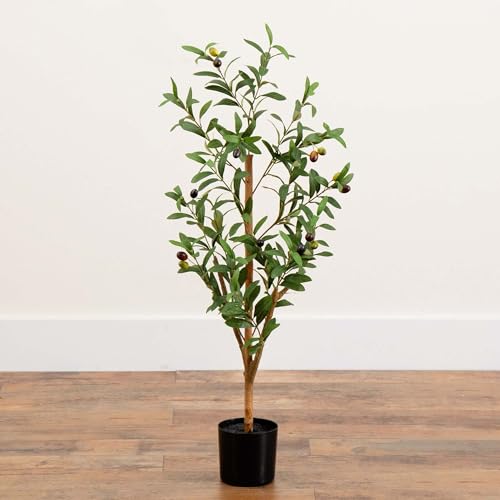 Nearly Natural Olive Tree - 3FT Tall Silk Faux Olive Tree for Home and Office Decor, Realistic Branches and Lifelike Fruits, Natural Wood Trunk, Potted - size: 3ft