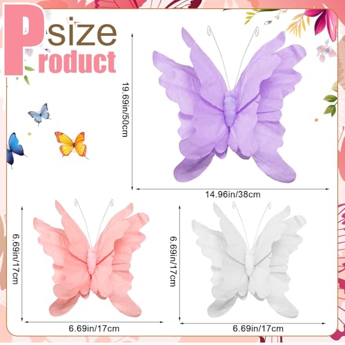 3 Pcs 3D Large Hanging Butterfly Decorations Large Butterfly Birthday Party Decorations 3D Crepe Paper Decoration for Wedding Party Birthday Baby Shower Garden(Purple, Pink, White,7inch,11inch) - color: Purple, Pink, White, size: 7Inch，11inch