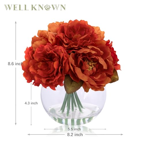 Artificial Flowers in Vase, Silk Peonies Flowers with Faux Water, Burnt Orange Fake Flower Arrangement for Summer Autumn Home Wedding Birthday Party Dining Table Centerpieces Decor & Mom's Gift - color: Burnt Orange