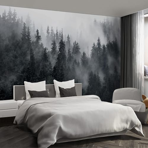 Misty Forest Landscape Large wall murals Woodland Tree Peel and Stick self Adhesive Wallpaper for Bedroom Living Room - 108"x157" - color: F03, size: 108"x157"