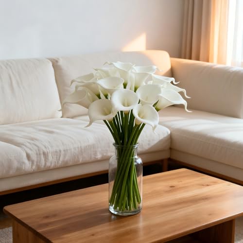 White Calla Lily 4Pcs Artificial Flowers Bouquet for Wedding Bride Shower Blessing Gift Home Decoration Faux Calla Lilies Flower - color: White