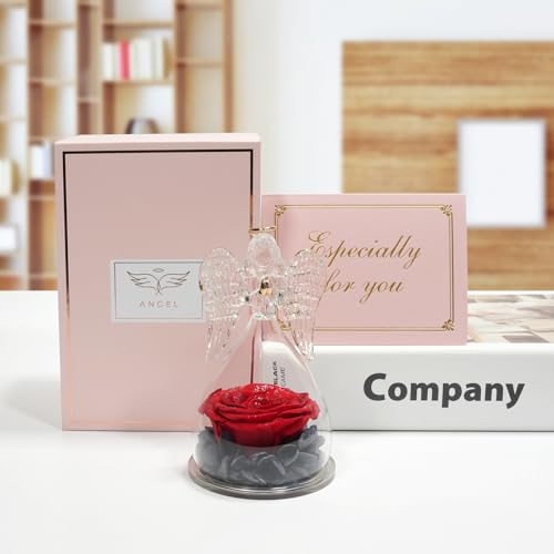 Miofula Gifts for Mom Birthday Gifts for Women, Preserved Flowers Rose in Glass Angel Figurines, Fresh Flowers for Delivery Anniversary Forever Real Roses Gifts for Mothers Grandma Her Wife Girlfriend - color: Red Starry Sky
