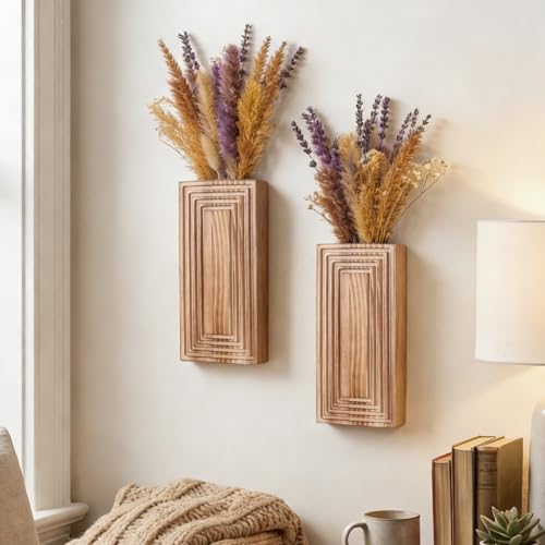 Wooden Wall Planter Vase,2 Pack Hanging Planter for Indoor Fake Plants Modern Boho Farmhouse Wall Art Decor for Home Indoor Kitchen Modern Farmhouse Bathroom Living Room Dining Room(Brown) - color: Brown