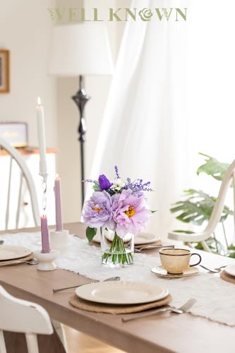 WELL KNOWN Artificial Flowers in Glass Vase with Fake Water, Silk Peony Fake Tulip Lavender Bouquet for Home Dining Table Office Hotel Wedding Party Lavatory Decor & Gift (Lavender Purple) - color: Lavender Purple