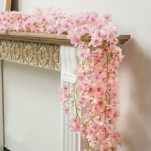 YRIOWMI 10PCS 59FT Artificial Silk Cherry Blossom Garland, Hanging Sakura Flower Vines for Wedding Party Home Arch Office Sakura Decor (Light Pink) - color: Light Pink