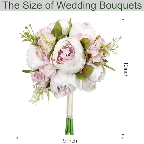 White & Purple Bridesmaid Bouquet for Wedding, an Artificial Silk Peonies Flowers Bouquet for Marriage Decorations - color: White & Purple