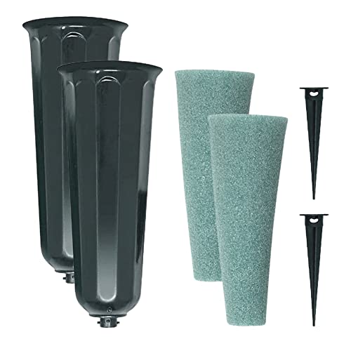 Kakalote 2pcs Cemetery Vase with a Stake and Foam Inserts, Plant Flowers Holder for Keeping Bouquets in Place, Elegant Grave Decorations for Cemetery(Flower Holder)