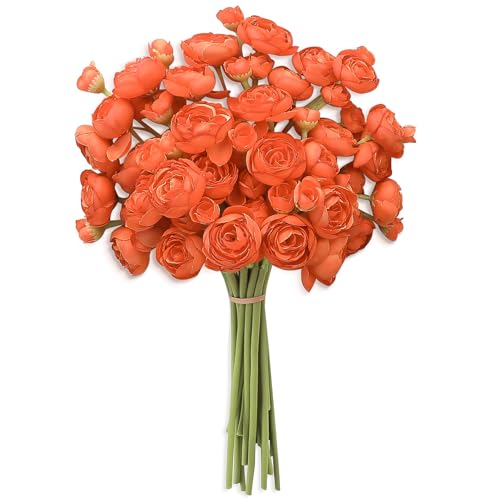 Floroom Ranunculus Artificial Flowers 18 Pcs Burnt Orange Faux Silk Mini Ranunculus Bulk Fake Wedding Filler Flowers for DIY Bouquets, Centerpieces, Bridal Shower Decorations & Arrangements - color: Burnt Orange